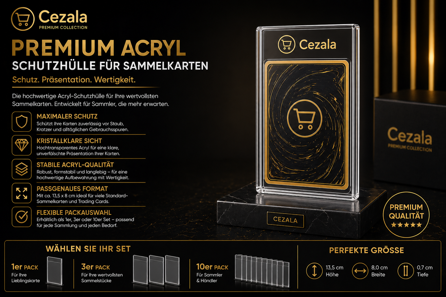 Cezala Premium Acryl Card Slab – Schutz & Präsentation für Sammelkarten | 1 Stück