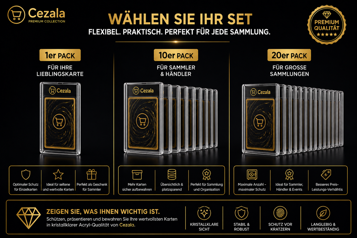 Cezala Premium Acryl Card Slab – Schutz & Präsentation für Sammelkarten | 10 Stück